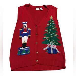 🎅✨LAURA GAYLE Red Christmas Vest XL Nutcracker‎ & Tree✨🎅